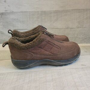 L.L.Bean Womens 6.5M Brown Suede Fur-Lined Slip-On Shoes With Rubber Outsoles